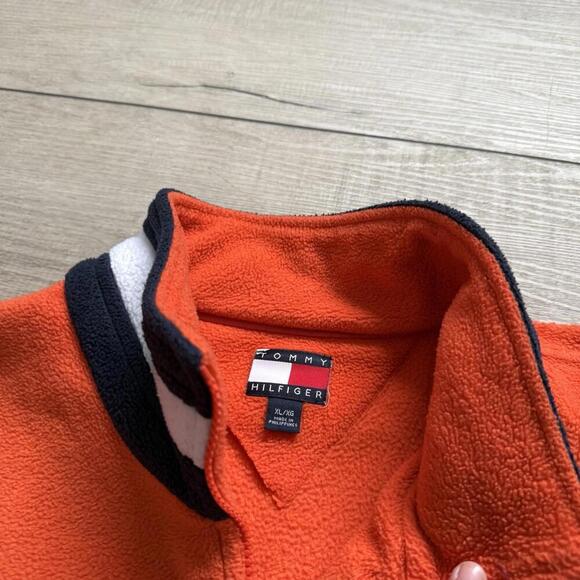 Vintage Tommy Hilfiger Orange Polar Fleece Quarter Zip XL Logo Embroidered Y2K - Picture 5 of 10